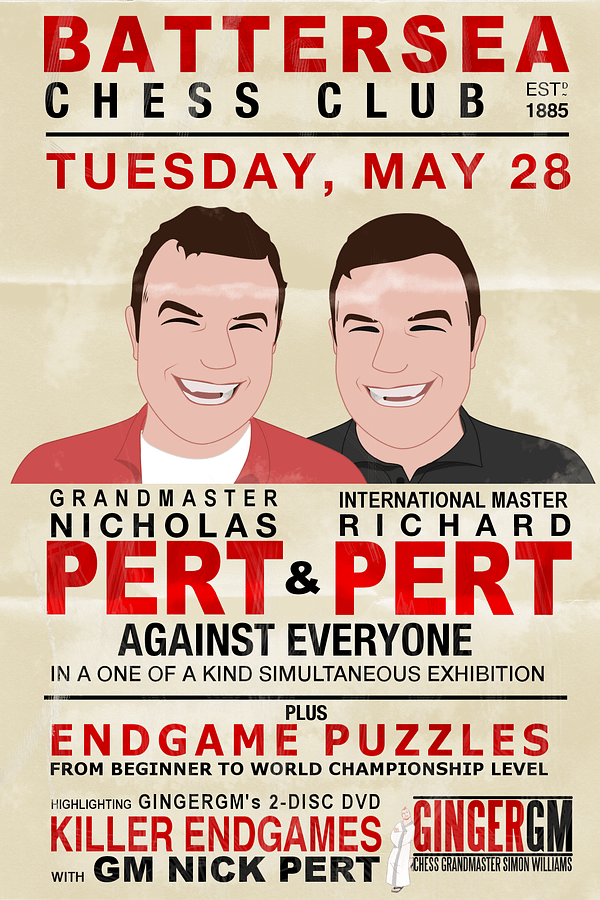 Chess twins Richard and Nick Pert will be at Battersea Chess Club on May 28